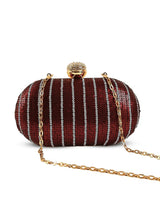 Glow maroon sequins oval clutch by The Tan Clan with shimmering sequin details and elegant design for evening occasions.