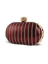 Maroon sequins oval clutch bag by The Tan Clan with a shimmering glow and elegant design.