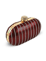 Glow maroon sequins oval clutch bag from The Tan Clan featuring shimmering sequined exterior and elegant oval shape.