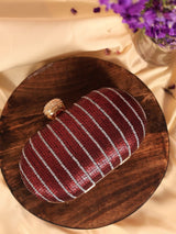 Glow maroon sequins oval clutch bag by The Tan Clan with shimmering sequins and elegant design.