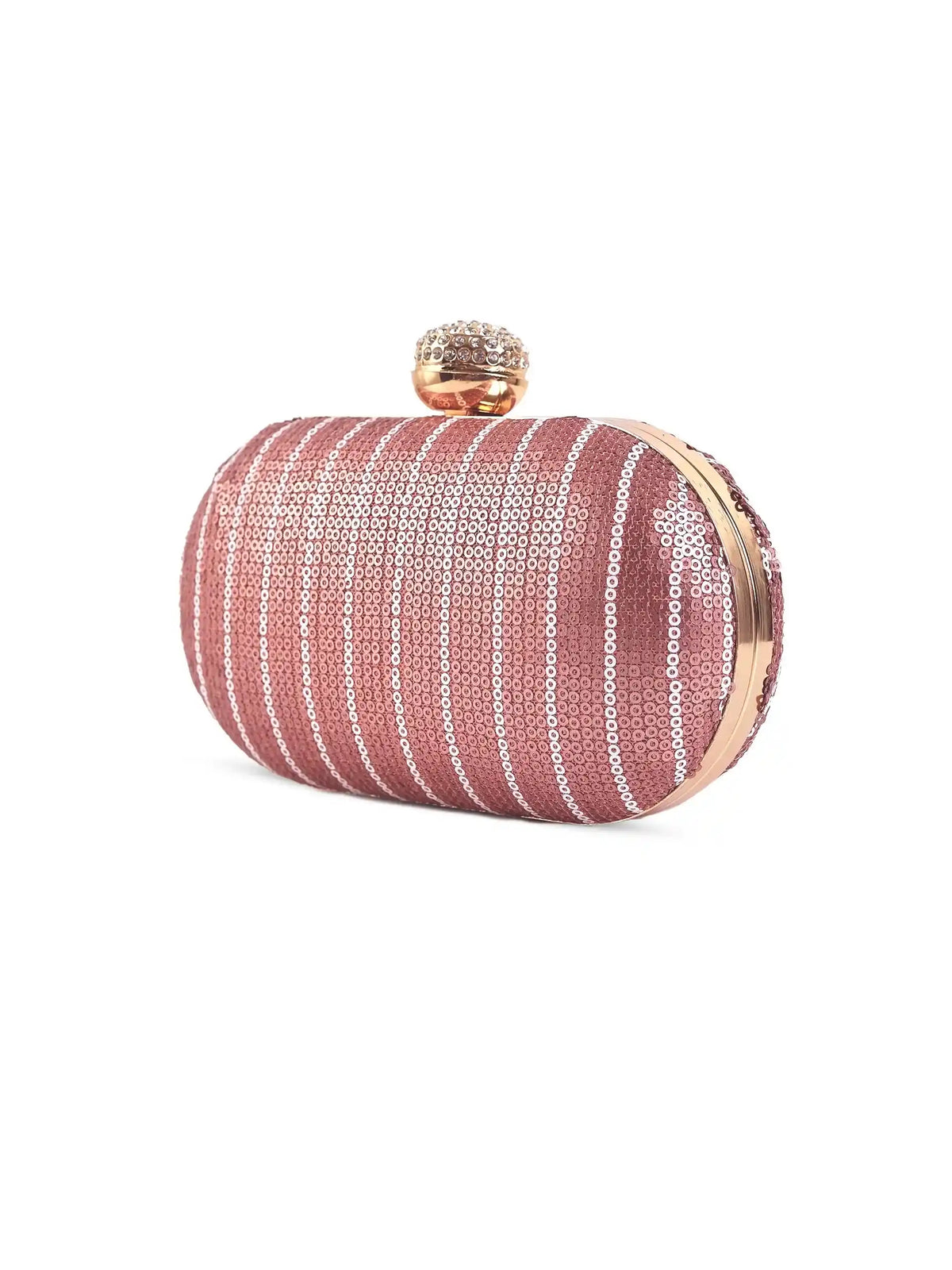 Glow pink sequins oval clutch by The Tan Clan with shimmering sequin design and elegant oval shape.