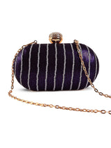 Glow purple sequins oval clutch by The Tan Clan with shimmering sequin details and a sleek, compact design.