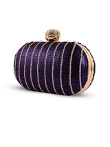 Glow purple sequins oval clutch by The Tan Clan with shimmering sequin details and sleek, elegant design.