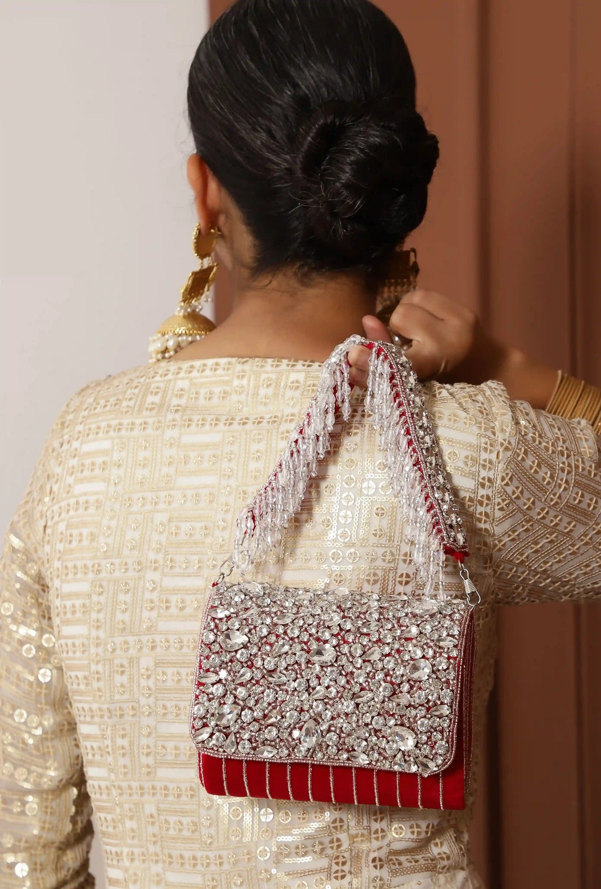 Grace Embellished Flap Over Bag by The Tan Clan featuring decorative embellishments and a stylish flap closure.