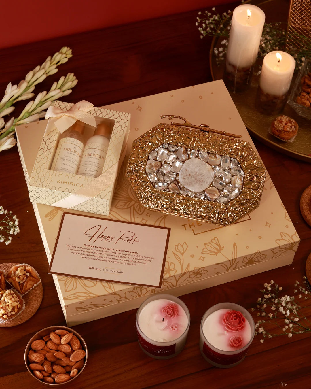 Her Pamper Hamper by The Tan Clan, featuring skincare and relaxation products in a luxurious gift box.