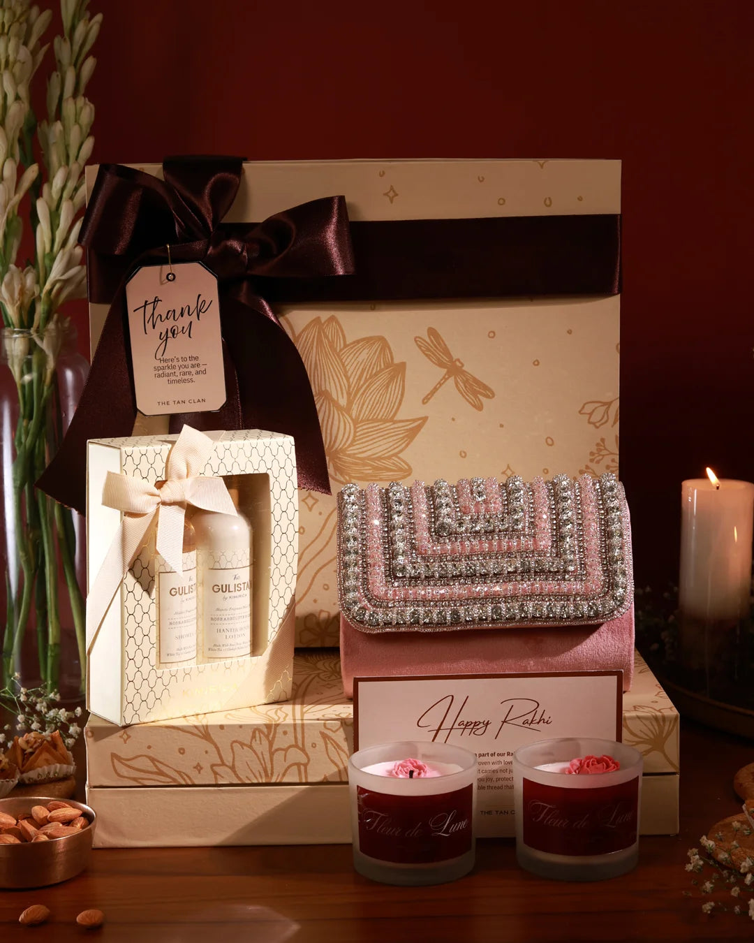 Her Pamper Hamper Nysa by The Tan Clan featuring skincare products and luxurious relaxation essentials in a stylish gift basket.