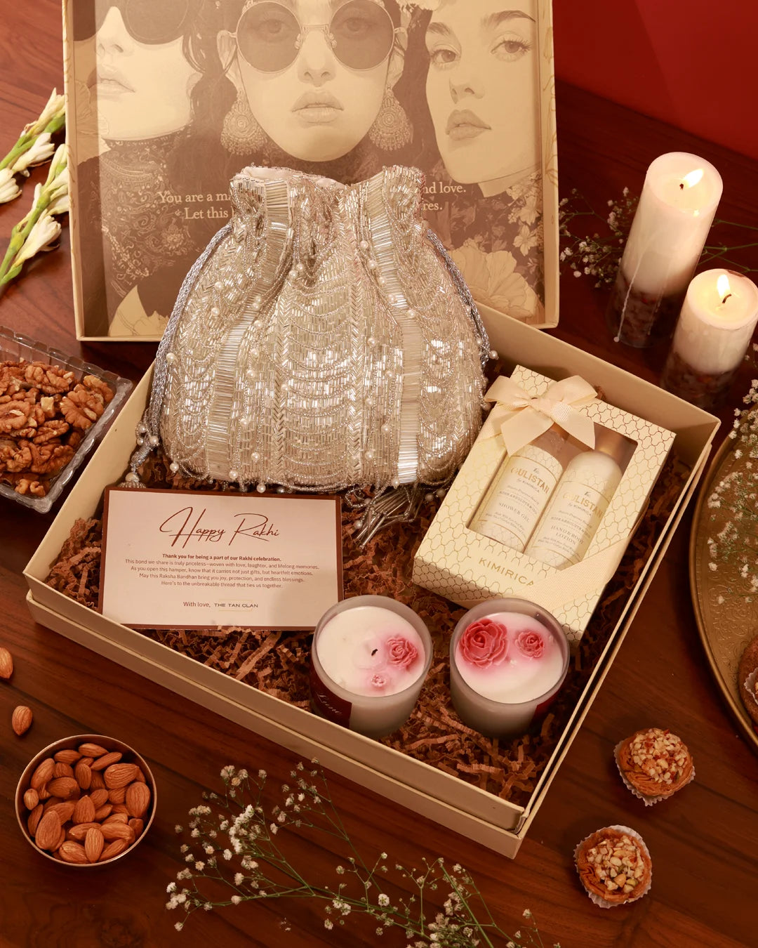 Her Pamper Hamper by The Tan Clan featuring luxurious skincare products, soft towels, and self-care essentials arranged in a stylish gift basket.