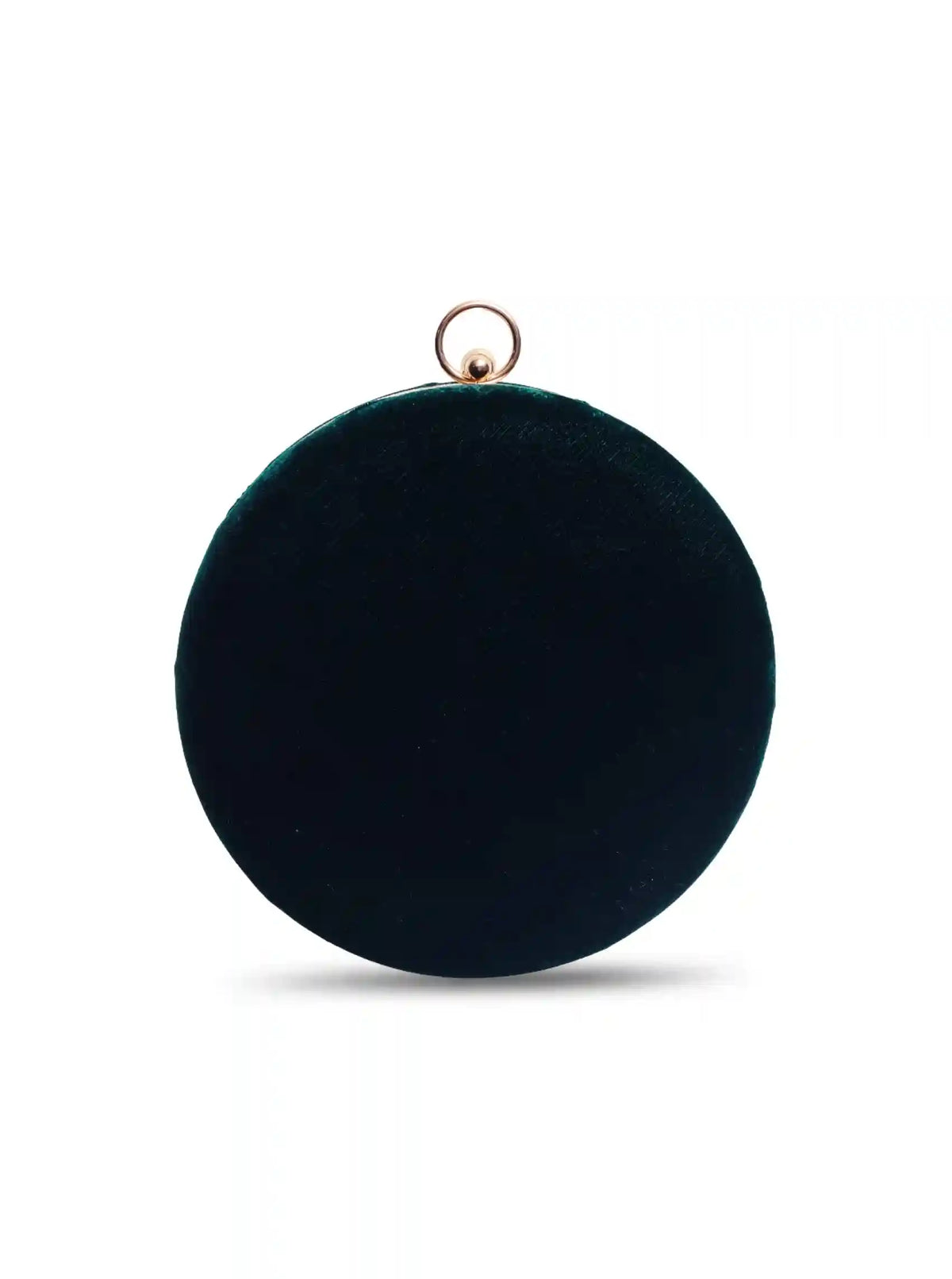 Green round embroidered clutch bag by The Tan Clan with intricate hand embroidery, perfect for stylish occasions.