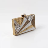 Elegant Iqra embellished mother of pearl clutch by The Tan Clan with intricate detailing and a sleek, stylish design.