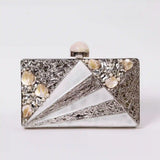 Iqra embellished mother of pearl clutch by The Tan Clan, featuring intricate detailing and a polished, elegant design.