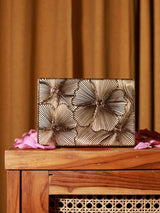 Isa Mother of Pearl Clutch by The Tan Clan, elegant pearl-embellished clutch bag with a sleek design and metallic clasp.