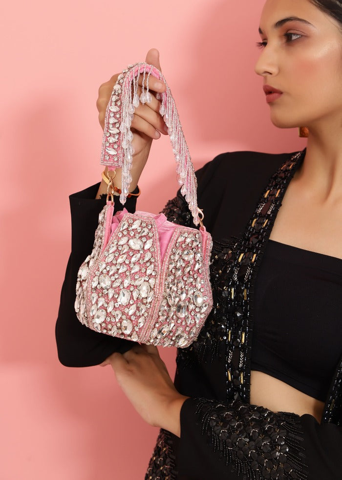 Jhalak Potli Bag with Handle by The Tan Clan, featuring traditional design and fabric handle for elegant carrying.