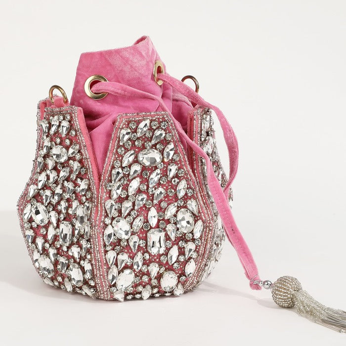 Jhalak Potli Bag with Handle by The Tan Clan, featuring traditional design and decorative embroidery, suitable for special occasions.