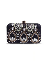Hand-embroidered Kalah clutch purse by The Tan Clan featuring intricate traditional embroidery and a compact, stylish design.