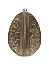 Elegant Mia Intricate Brass Clutch by The Tan Clan featuring detailed brass craftsmanship and a sleek, stylish design.