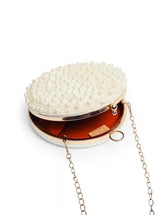 White pearl hand-embroidered clutch bag with intricate design from Mukta collection by The Tan Clan.