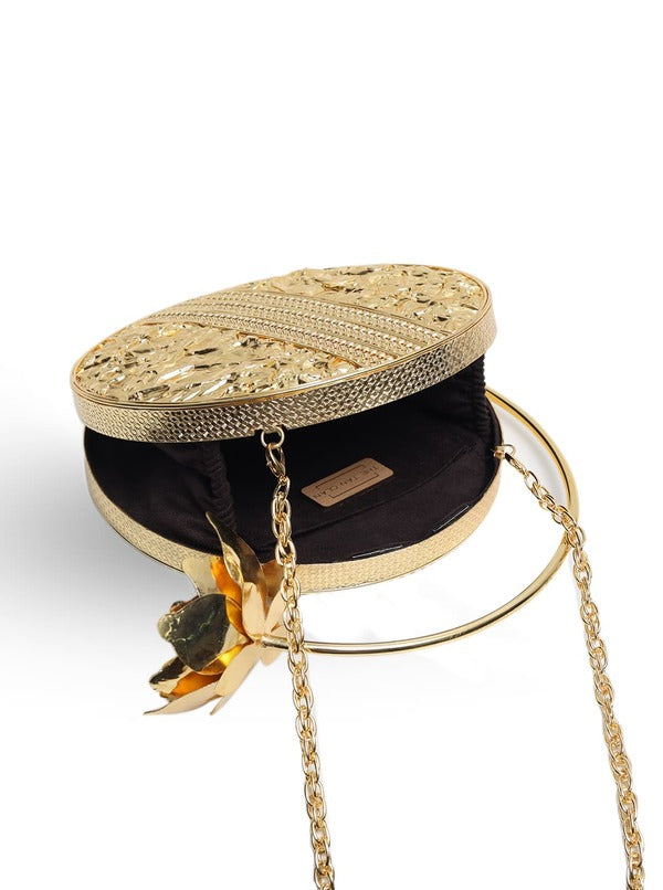Naaz embellished mother of pearl clutch by The Tan Clan, featuring intricate pearl detailing and a compact, elegant design.