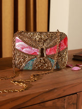Naina Mother of Pearl Clutch by The Tan Clan featuring iridescent pearl detailing and a sleek, elegant design.