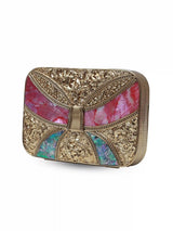 Naina Mother of Pearl Clutch by The Tan Clan featuring iridescent pearl design and elegant rectangular shape.