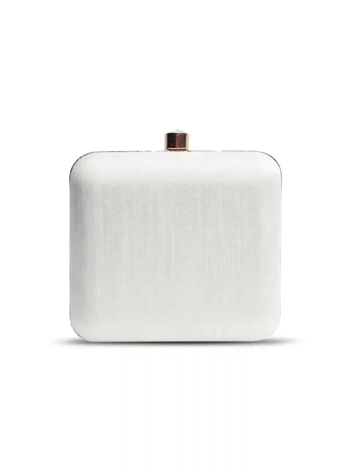 White square clutch by The Tan Clan with hand-embroidered butterfly design, featuring intricate embroidery and elegant style.