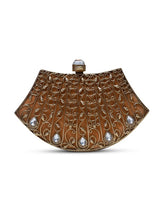 Brass clutch with intricate embellishments and detailed design, stylish accessory from The Tan Clan.
