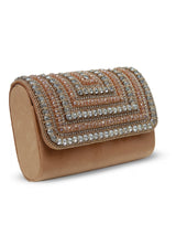 Nysa Gold Embellished Flap Over Clutch Bag by The Tan Clan showing a stylish gold-accented evening clutch with flap closure.