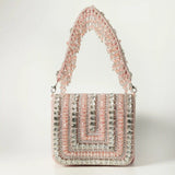 Nysa pink mini bag by The Tan Clan with embroidered handle, stylish compact purse for casual or evening use