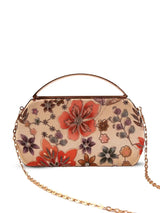 Petal beige capsule clutch by The Tan Clan with a sleek, minimalist design featuring a smooth leather finish and elegant structure.