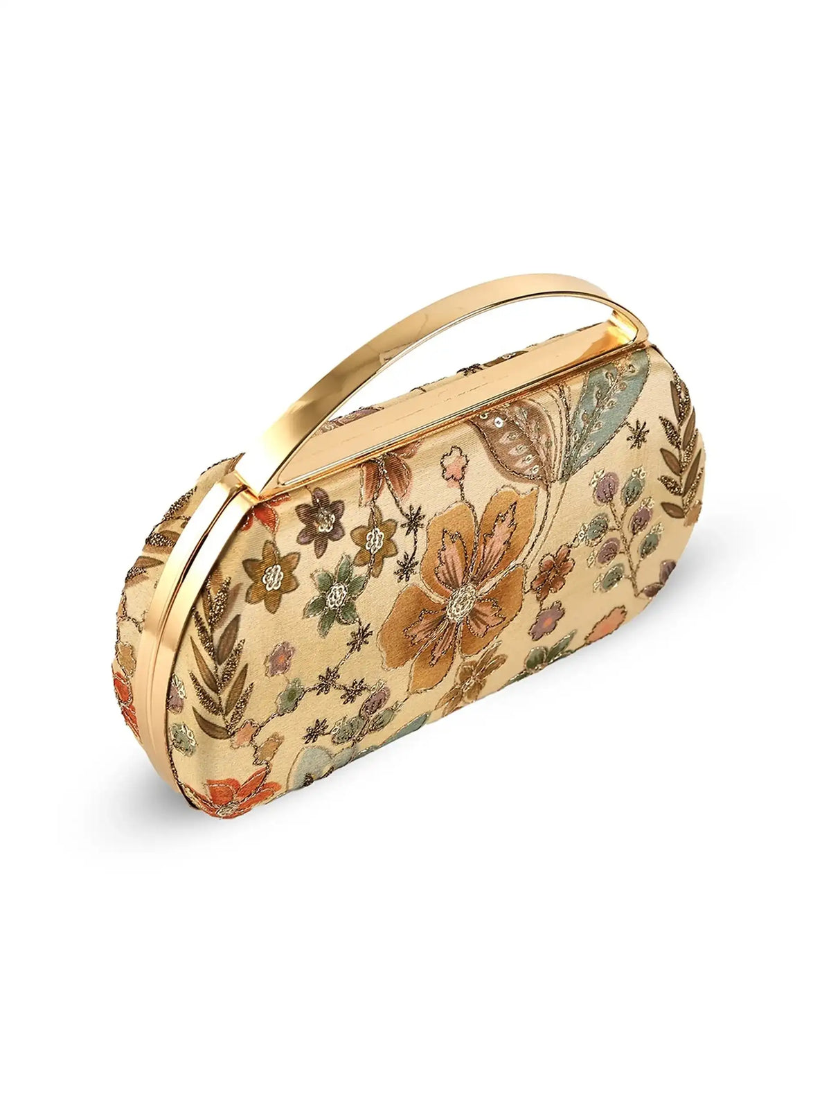 Petal beige capsule clutch by The Tan Clan with sleek design and compact shape, perfect for stylish occasions.