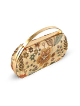 Petal beige capsule clutch by The Tan Clan with sleek design and compact shape, perfect for stylish occasions.