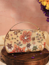 Petal beige capsule clutch by The Tan Clan featuring a sleek design with a structured shape and elegant finish.