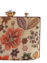 Petal beige casket clutch bag by The Tan Clan featuring a floral design and elegant compact style for special occasions.