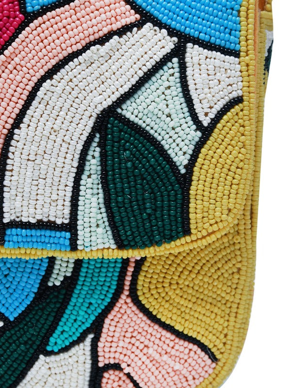 Multicolor Poppy Baguette Bag with Handle by The Tan Clan, featuring vibrant woven design and sturdy top handle.