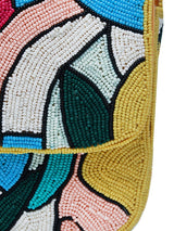 Multicolor Poppy Baguette Bag with Handle by The Tan Clan, featuring vibrant woven design and sturdy top handle.
