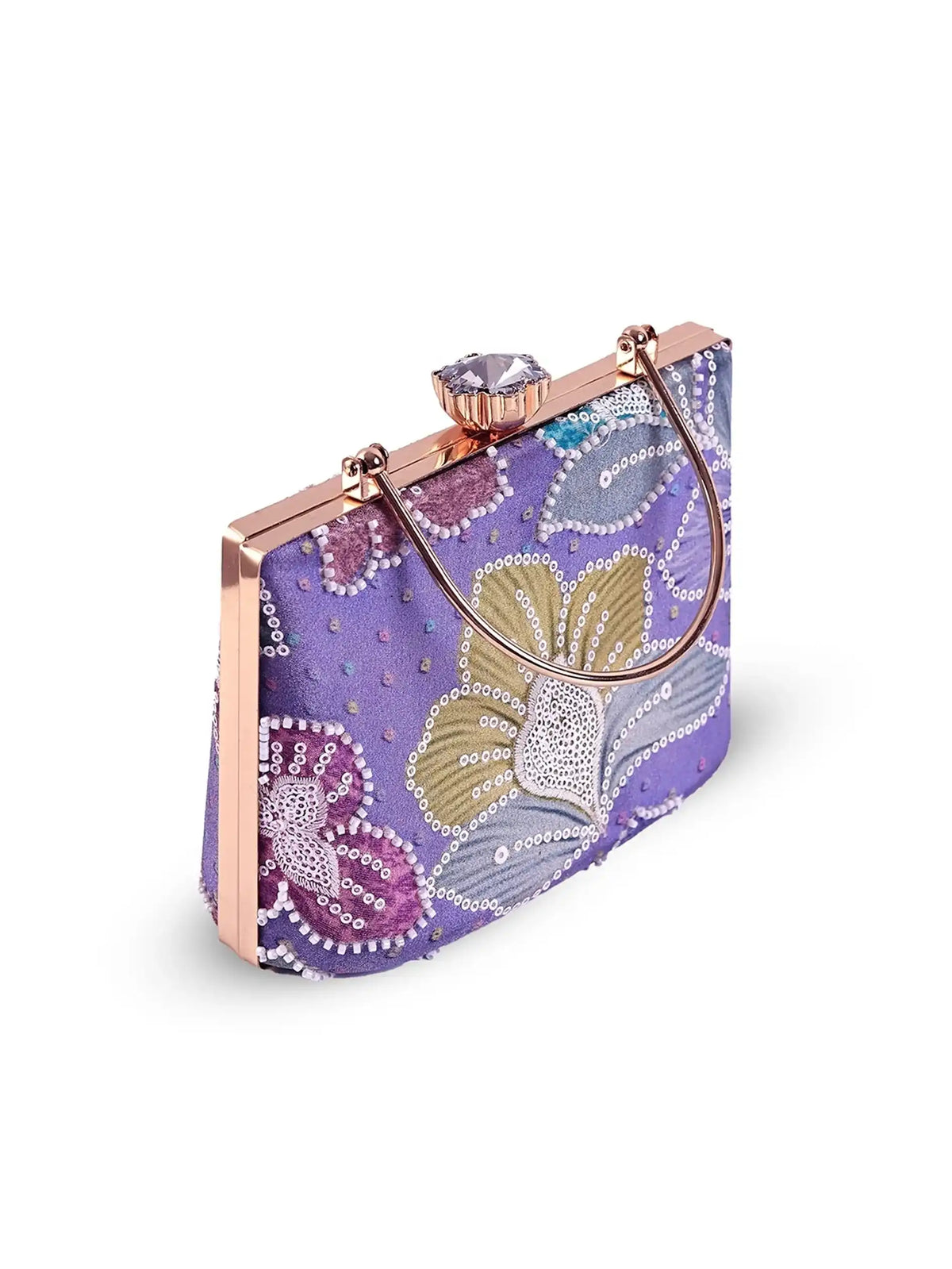 Riveria multicolor casket clutch by The Tan Clan featuring vibrant multicolor pattern and elegant compact design.