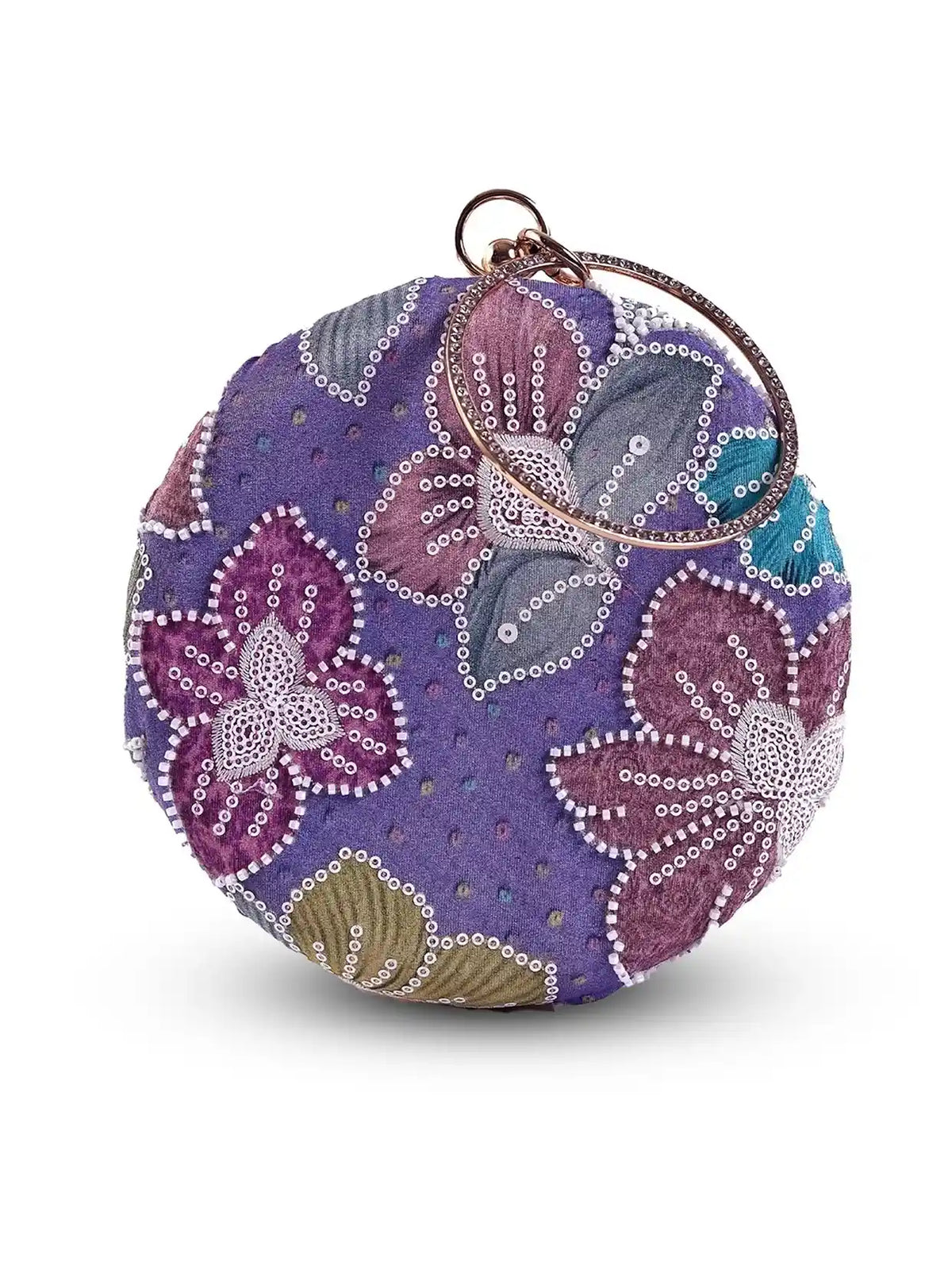 Riveria Multicolor Round Clutch by The Tan Clan featuring vibrant, multicolor design and round shape for stylish accessories.