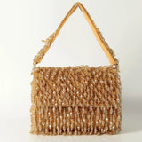 Beaded Rosa Flap Over Clutch Bag by The Tan Clan with intricate beadwork and elegant design.
