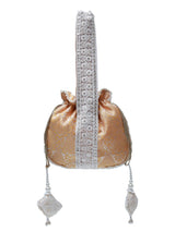 Yellow Ruhi Potli Bag with Handle by The Tan Clan, featuring traditional design and decorative embellishments.