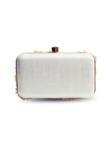 Saliha hand embroidered clutch bag by The Tan Clan featuring intricate embroidery and a stylish, compact design.