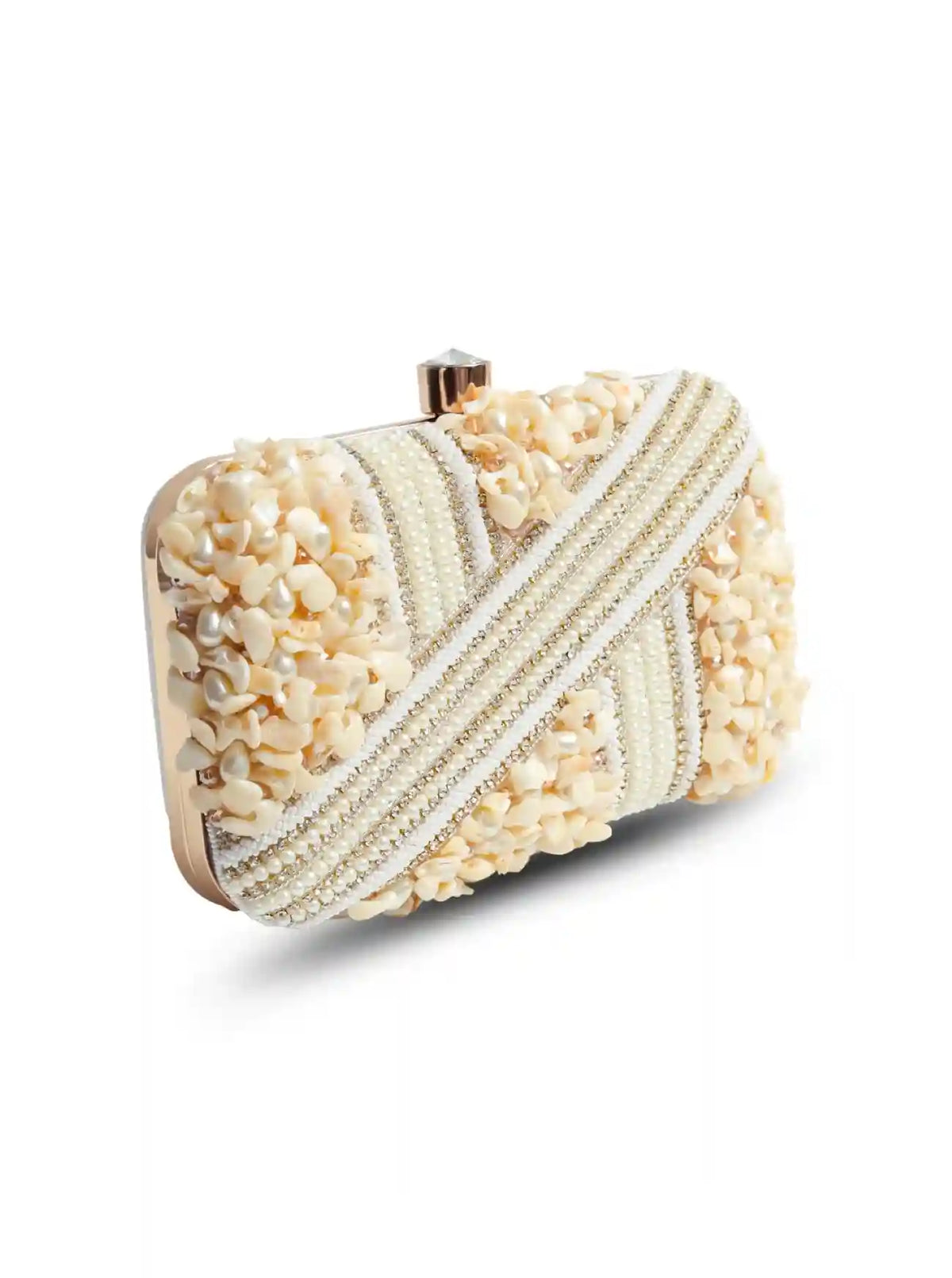 Saliha hand-embroidered clutch bag by The Tan Clan featuring intricate embroidery and a compact, elegant design.