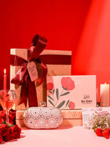 Self-care gift set featuring Inaara oval clutch and Nathabit accessories from THE TAN CLAN, set of 6.