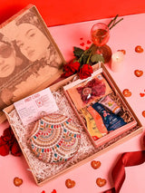 Set of six THE TAN CLAN self-care gift sets featuring Jashn round clutch and Nathabit accessories, stylish and perfect for pampering.