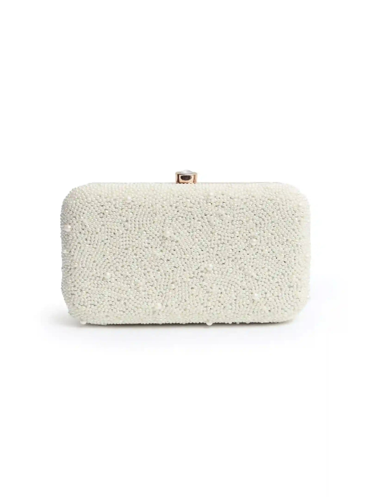 Shwet All White Pearl Hand Embroidered Clutch by The Tan Clan, featuring intricate pearl embroidery and elegant design.