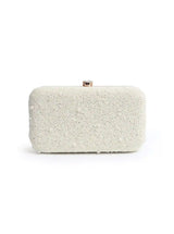 Shwet All White Pearl Hand Embroidered Clutch by The Tan Clan, featuring intricate pearl embroidery and elegant design.