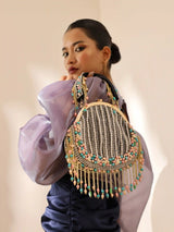 Sona Pearl Tasselled Batua by The Tan Clan with a detachable handle, featuring pearl embellishments and traditional craftsmanship.