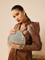 Sona Pearl Tasselled Batua bag with a detachable handle from The Tan Clan, featuring pearl tassel details and traditional design.