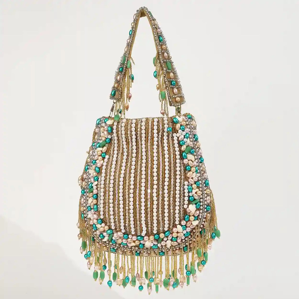 Sona Potli Bag with Handle by The Tan Clan, featuring traditional design and decorative embellishments for festive occasions.