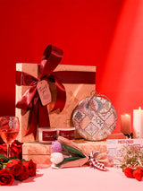 Soul-Care gift set featuring Mughal clutch, candle, and flower in a set of three by THE TAN CLAN, elegant and decorative.