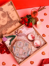 Soul-Care gift set featuring Mughal clutch, candle, and flower, with elegant design and vibrant colors, by THE TAN CLAN.