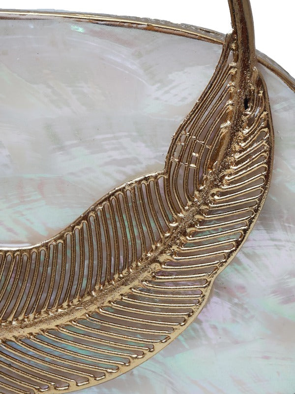 Stella Mother of Pearl Clutch by The Tan Clan, elegant clutch with iridescent mother of pearl surface and sleek design.